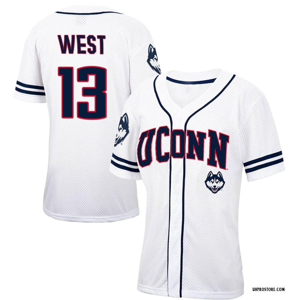 Women's Charlie West UConn Huskies Replica Colosseum /Navy Free Spirited Baseball Jersey - White