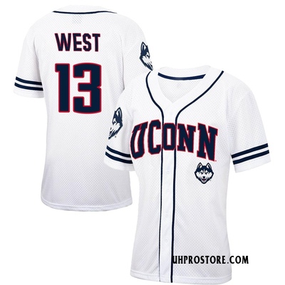 Women's Charlie West UConn Huskies Replica Colosseum /Navy Free Spirited Baseball Jersey - White